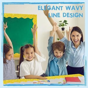 39 Feet Bulletin Board Borders, Golden Glitter Rolled Border Trim Scalloped Board Border with Wavy Line Design Decoration for School, Classroom & Office