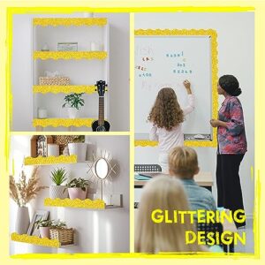 39 Feet Bulletin Board Borders, Golden Glitter Rolled Border Trim Scalloped Board Border with Wavy Line Design Decoration for School, Classroom & Office