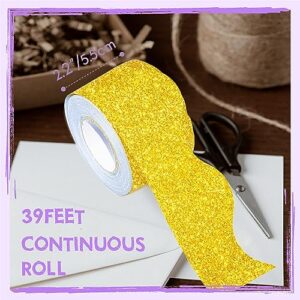 39 Feet Bulletin Board Borders, Golden Glitter Rolled Border Trim Scalloped Board Border with Wavy Line Design Decoration for School, Classroom & Office