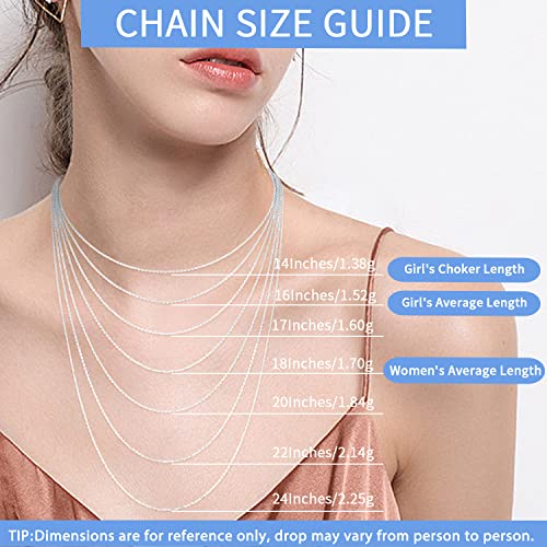 Jewlpire Solid 925 Sterling Silver Chain Necklace for Women Girls, 1.3mm Cable Chain Silver Chain for Women Thin & Dainty & Shiny Women's Chain Necklaces 18inch