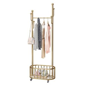 boosden clothing rack, metal clothes hanger rack with wheels and hooks, portable rolling garment rack for hanging clothes, golden yellow