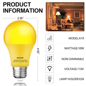 Mexhom 2 Pack Yellow Bug Light Bulbs Outdoor 9w(Equivalent100W) 110V E26 Bug Light for Outside Non Dimmable A19 LED Bug Light Bulbs for Porch Light, Backyard,Garden