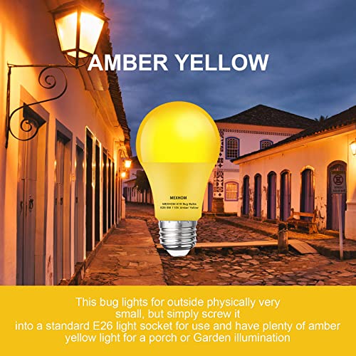 Mexhom 2 Pack Yellow Bug Light Bulbs Outdoor 9w(Equivalent100W) 110V E26 Bug Light for Outside Non Dimmable A19 LED Bug Light Bulbs for Porch Light, Backyard,Garden