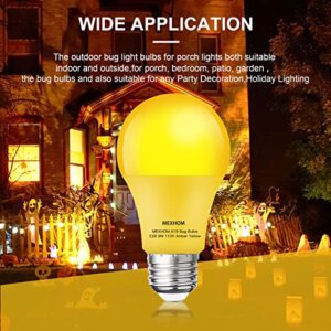 Mexhom 2 Pack Yellow Bug Light Bulbs Outdoor 9w(Equivalent100W) 110V E26 Bug Light for Outside Non Dimmable A19 LED Bug Light Bulbs for Porch Light, Backyard,Garden