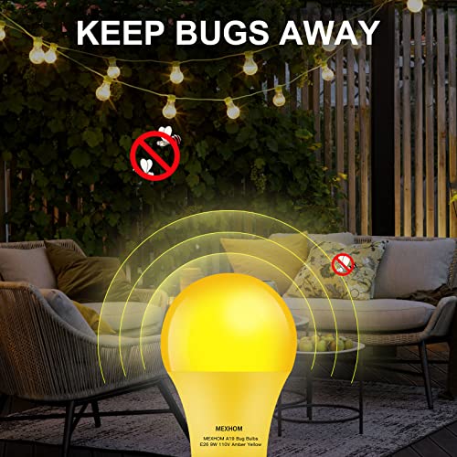 Mexhom 2 Pack Yellow Bug Light Bulbs Outdoor 9w(Equivalent100W) 110V E26 Bug Light for Outside Non Dimmable A19 LED Bug Light Bulbs for Porch Light, Backyard,Garden