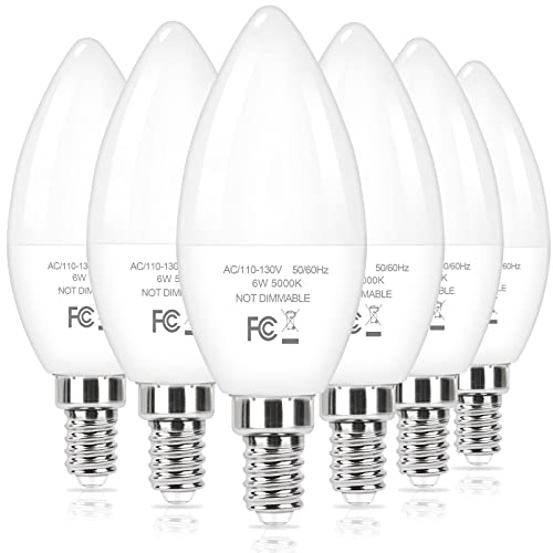 Odnora E12 Candelabra LED Light Bulbs 60W Equivalent, 5000K 6W 450 Lumens Chandelier Light Bulbs, Daylight White LED Ceiling Fan Light Bulbs, B11 Candle Light Bulbs Small Base, Non-dimmable 6 Packs