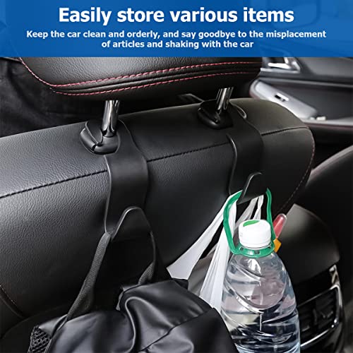 8sanlione Car Back Seat Headrest Hooks, 4PCS Vehicle Backseat Storage Organizer Hanger, Multifunctional Auto Headrest Hidden Hook Universal for Handbag Purse Backpacks Bags and Groceries (Light Blue)