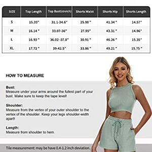 Funlingo Women's 2023 Waffle Knit Sleeveless Crop Top and Shorts Lounge Pajama Matching Sets Sweatsuits Tracksuits 2 Piece Summer Outfits Black M