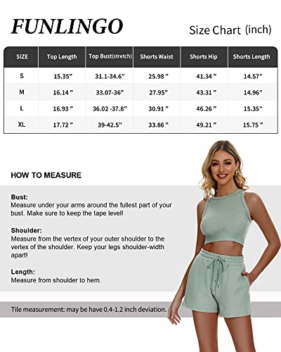 Funlingo Women's 2023 Waffle Knit Sleeveless Crop Top and Shorts Lounge Pajama Matching Sets Sweatsuits Tracksuits 2 Piece Summer Outfits Black M