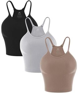 sunzel free to be tank, crop ribbed tank tops seamless racerback camisoles no pad camis cropped workout gym yoga 3pcs