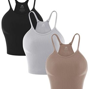 Sunzel Free to Be Tank, Crop Ribbed Tank Tops Seamless Racerback Camisoles No pad Camis Cropped Workout Gym Yoga 3Pcs