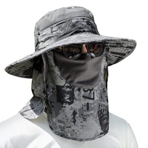 upf 50+ sun fishing hat for men women wide brim hat with detachable face cover & neck flap