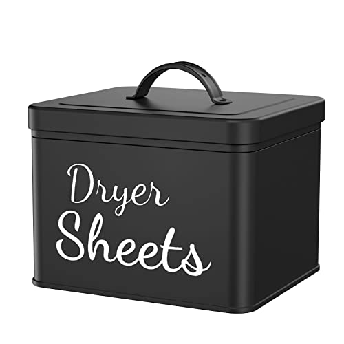 RuiNuyoah Farmhouse Metal Dryer Sheets Holder with Lid for Laundry Room Decor and Accessories, Modern Dryer Sheet Container for Storage and Organization, Large Dryer Sheet Dispenser Black