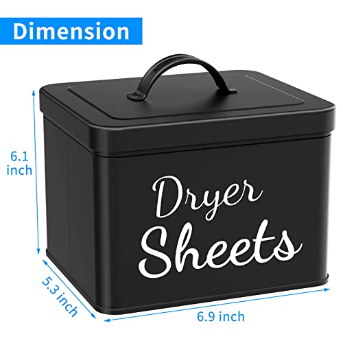 RuiNuyoah Farmhouse Metal Dryer Sheets Holder with Lid for Laundry Room Decor and Accessories, Modern Dryer Sheet Container for Storage and Organization, Large Dryer Sheet Dispenser Black