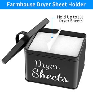 RuiNuyoah Farmhouse Metal Dryer Sheets Holder with Lid for Laundry Room Decor and Accessories, Modern Dryer Sheet Container for Storage and Organization, Large Dryer Sheet Dispenser Black