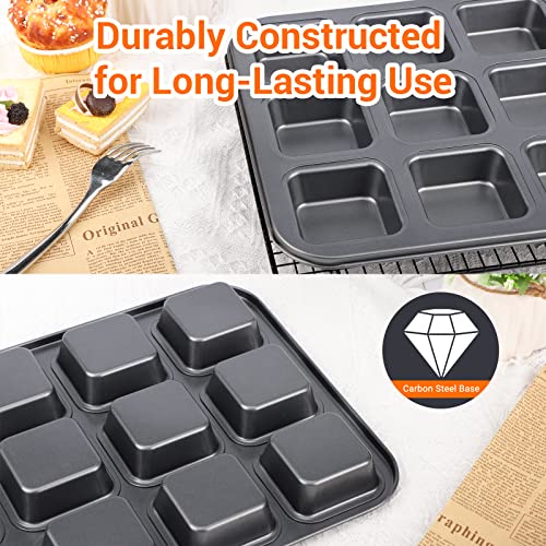 Suice Brownie Pan with Dividers 2 Pack,12 Cavity Brownie Cake Pans All Edges, Nonstick Square Muffin Pan 3x4 Individual Cutter Baking Sheet, Heavy Duty Baking Pan for Brownies, Muffins, Bread - Black
