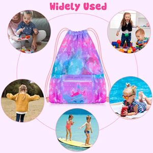 PASHOP Drawstring Backpack for Kids, Girls Mesh Beach Bag for Swimming, Large Size Gym Drawstring Bags Cinch Sack for Girls (Unicorn)