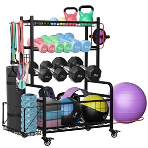 weight rack for dumbbells, dumbbell rack home gym storage stand for yoga mat kettlebells and strength training fitness equipment, weight holder rack for dumbbells with wheels