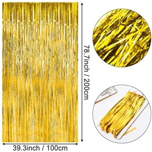 Gold Foil Fringe Curtains 3Pack - Metallic Foil Tinsel Backdrop 3.3 x 6.6 Ft Glitter Streamers Ribbon Fringe Tinsel Gold Shiny Background for Fathers Day 4th July Decoration Birthday Wedding Party