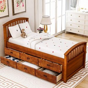 Merax Orisfur. Twin Size Platform Storage Bed Solid Wood Bed with 6 Drawers