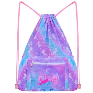 mesh drawstring backpack bag with zipper pocket beach bag for swimming gear backpack gym storage bag for kids large