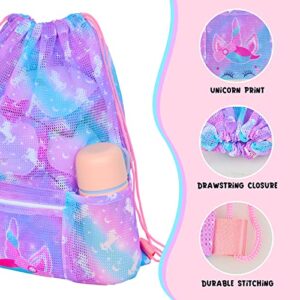 Mesh Drawstring Backpack Bag with Zipper Pocket Beach Bag for Swimming Gear Backpack Gym Storage Bag for Kids Large