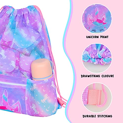 Mesh Drawstring Backpack Bag with Zipper Pocket Beach Bag for Swimming Gear Backpack Gym Storage Bag for Kids Large