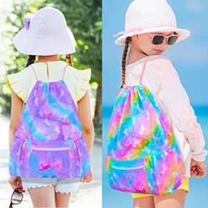 Mesh Drawstring Backpack Bag with Zipper Pocket Beach Bag for Swimming Gear Backpack Gym Storage Bag for Kids Large