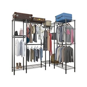 qoryx qr 4 , closet organizer metal garment rack portable clothes hanger home shelf (70.5 x 15.7 x 76.8) ” , powder coating , carbon steel, black