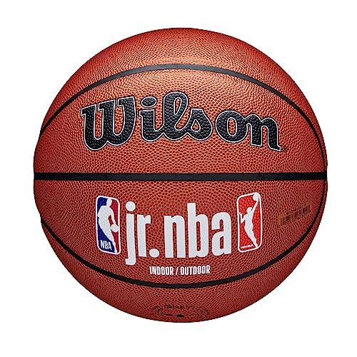 Wilson Basketball, Jr. NBA Family, Outdoor and Indoor, PureFeel Cover, Size: 6, White/Brown