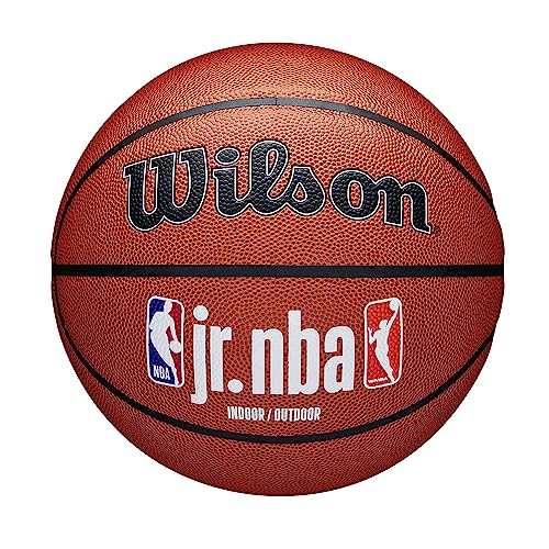 Wilson Basketball, Jr. NBA Family, Outdoor and Indoor, PureFeel Cover, Size: 6, White/Brown