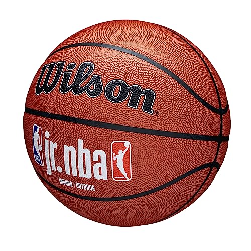 Wilson Basketball, Jr. NBA Family, Outdoor and Indoor, PureFeel Cover, Size: 6, White/Brown