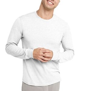 hanes originals long sleeve cotton t-shirt, classic crewneck tee for men, white, large