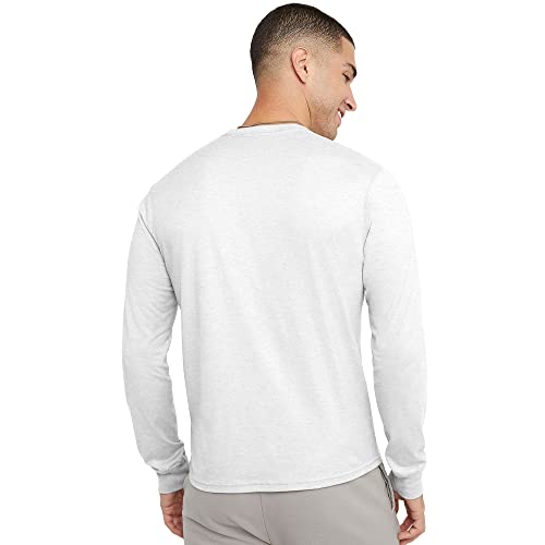 Hanes Originals Long Sleeve Cotton T-Shirt, Classic Crewneck Tee for Men, White, Large