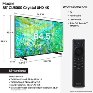 SAMSUNG 85-Inch Class Crystal UHD 4K CU8000 Series PurColor, Object Tracking Sound Lite, Q-Symphony, Motion Xcelerator, Ultra Slim, Solar Remote, Smart TV with Alexa Built-in (UN85CU8000, 2023 Model)