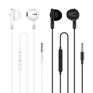 umeizxin 2 pack wired earbuds with 3.5mm jack, earphones in-ear headphones with microphone,hifi stereo, powerful bass and clear audio, compatible with apple, ipad, android, computer (black,white)