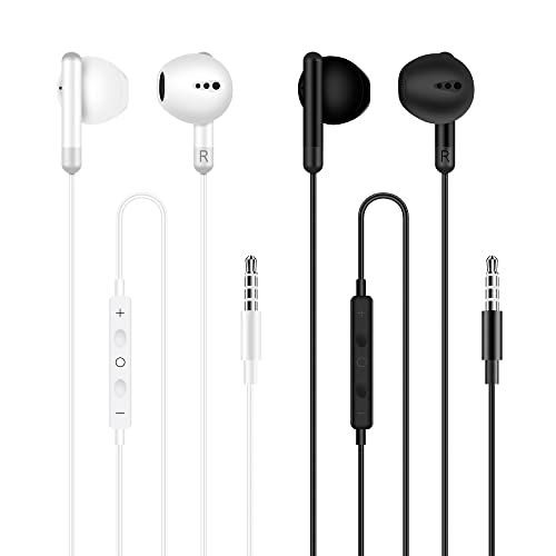 UMEIZXIN 2 Pack Wired Earbuds with 3.5mm Jack, Earphones in-Ear Headphones with Microphone,HiFi Stereo, Powerful Bass and Clear Audio, Compatible with Apple, iPad, Android, Computer (Black,White)