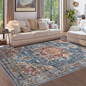 area rugs for living room: 5x7 rug for bedroom machine washable with non slip backing non shedding, boho medallion floral large carpet for dining room nursery home office indoor decor blue/red