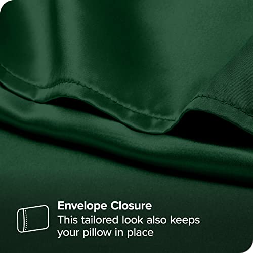 Bare Home Poly Satin Pillowcases for Hair and Skin - 2 Pack Standard/Queen - Luxury Pillowcases - Envelope Enclosure - Soft and Smooth Satin - Breathable - Similar to Silk (Forest Green, 2 Pack)