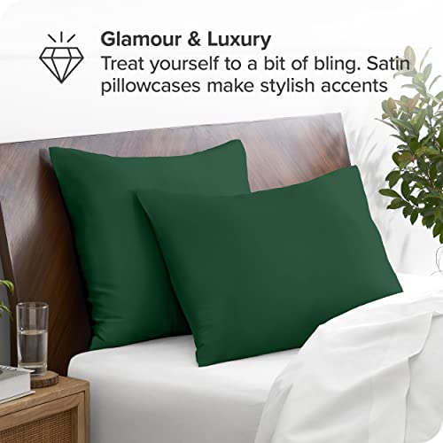 Bare Home Poly Satin Pillowcases for Hair and Skin - 2 Pack Standard/Queen - Luxury Pillowcases - Envelope Enclosure - Soft and Smooth Satin - Breathable - Similar to Silk (Forest Green, 2 Pack)