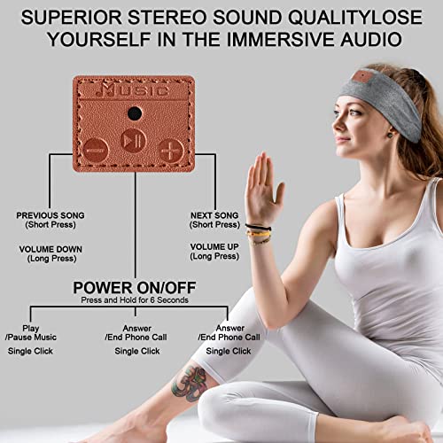 Tisancy 2 Pieces Wireless Bluetooth-compatible Music Headband with HD Speakers Wireless Headphones for Side Sleepers Sleeping Calling Jogging Yoga Workout Unisex Gift Ideas, Black and Gray