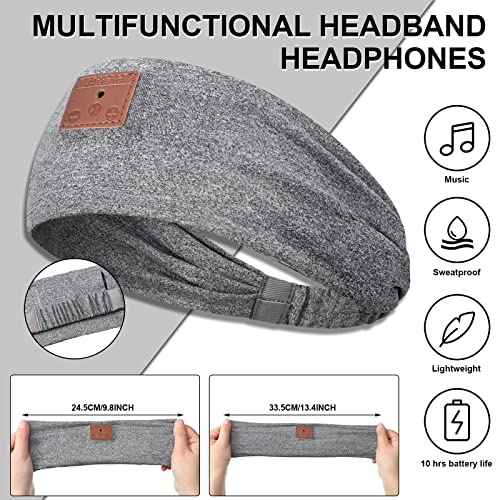 Tisancy 2 Pieces Wireless Bluetooth-compatible Music Headband with HD Speakers Wireless Headphones for Side Sleepers Sleeping Calling Jogging Yoga Workout Unisex Gift Ideas, Black and Gray