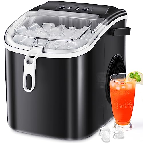 Xbeauty Countertop Ice Maker Machine 6-Minute Fast Bullet Ice Simple Handle Automatic Cleaning Suitable for Household Small Student Dormitory and Bar Party-Black