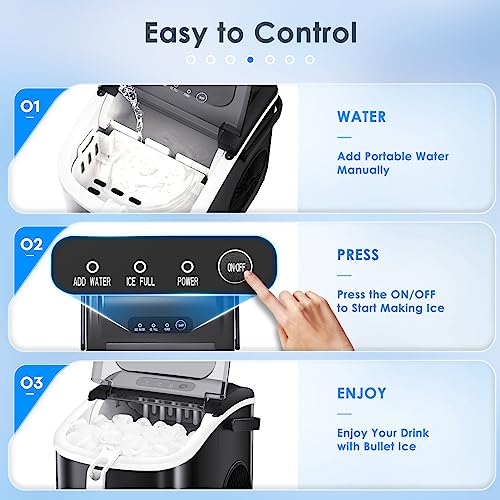 Xbeauty Countertop Ice Maker Machine 6-Minute Fast Bullet Ice Simple Handle Automatic Cleaning Suitable for Household Small Student Dormitory and Bar Party-Black