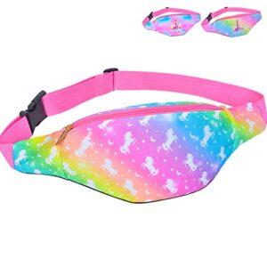 fanny pack for kids girls waist bag, kids belt bag with adjustable belt for sport running camping trip holiday festival party, 5-12 years (unicorn)