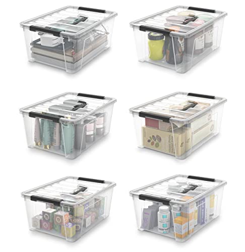 WYT Clear Storage Latch Bins, 6-Pack Storage Organizer Box with Handle and Lids, 5-Litre