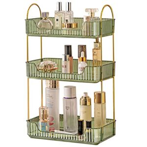 shuang qing Bathroom Counter Organizer Countertop Storage, Cosmetics Skincare Shelf Organizer, Makeup Organizer Perfume for Dresser Vanity Tray, Spice Rack Organizer for Kitchen(3 Tier-Green)