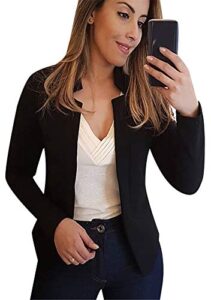 flitay women's slim fit casual long sleeve blazer plus size solid color trendy blazer black s