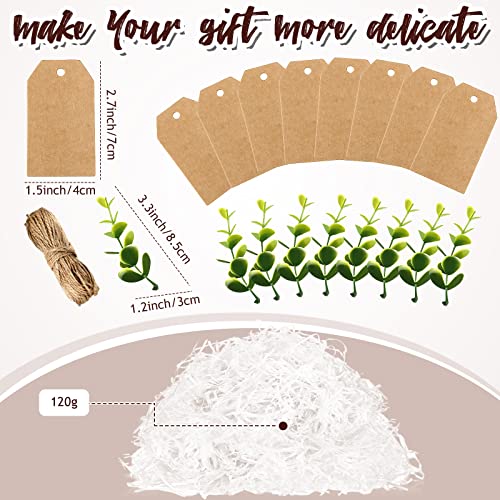 26PCS Gift Boxes Set 8 Bridesmaid Proposal Boxes 8 x 8 x 4in Bridesmaid Proposal Gift 8 Kraft Paper Gift Tag 8 Plastic Eucalyptus Leaves Stems 1 Cut Paper Shred Filler 1 Twine Rope (White, White)