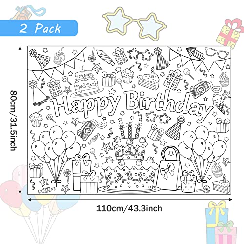 ZOIIWA Happy Birthday Coloring Poster for Kids Giant Coloring Poster Large Birthday Coloring Tablecloth Jumbo Coloring Books for Kids Classroom Home Birthday Party Supplies Favor 31.4 x 43.3 Inch